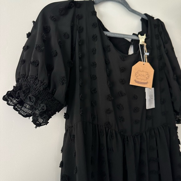 Retro Style Black Pom Pom Babydoll Dress - Small - Picture 5 of 6
